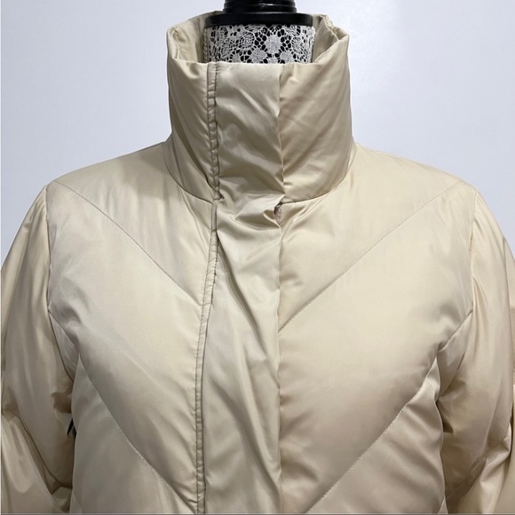 Jacob Cream Chevron Quilted Down Filled Long Puffer Coat Size S - Picture 11 of 14